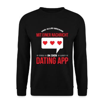 Und Alles Begann Mit Einer Nachricht In Der App - Unisex Pullover - Schwarz - Vorne - Alina (178cm) & Michal (187cm)