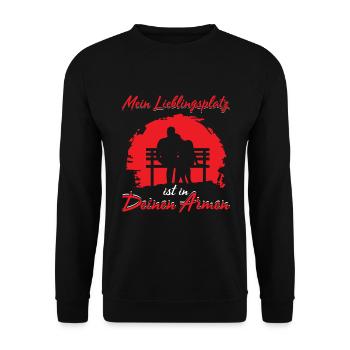 Mein Lieblingsplatz Ist In Deinen Armen - Unisex Pullover - Schwarz - Vorne - Alina (178cm) & Michal (187cm)