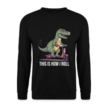 Scootering T Rex So rolle ich - Unisex Pullover - Schwarz - Vorne - Alina (178cm) & Michal (187cm)