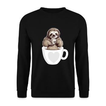 Kaffee Süßes Faultier in einer Kaffeetasse Kaffee trinken - Unisex Pullover - Schwarz - Vorne - Alina (178cm) & Michal (187cm)