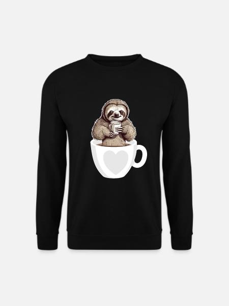 Caffè bradipo carino in una tazza di caffè che beve caffè - Felpa unisex - nero