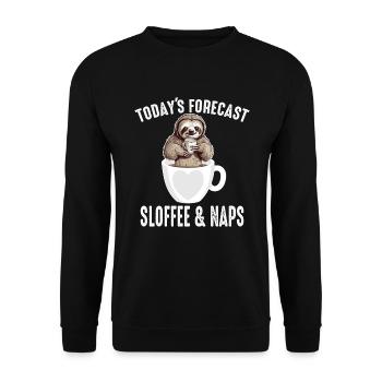 Kaffee-Faultier Heutige Vorhersage Sloffee und Nickerchen - Unisex Pullover - Schwarz - Vorne - Alina (178cm) & Michal (187cm)