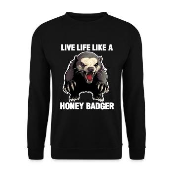 Honigdachs Lebe das Leben wie ein Honigdachs - Unisex Pullover - Schwarz - Vorne - Alina (178cm) & Michal (187cm)