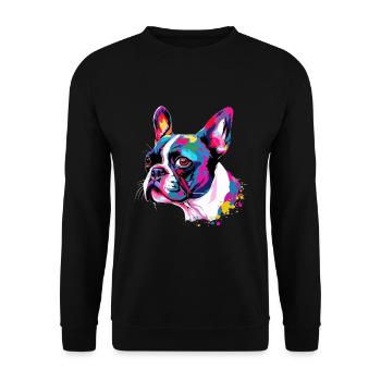 Boston Terrier Bunt - Unisex Pullover - Schwarz - Vorne - Alina (178cm) & Michal (187cm)