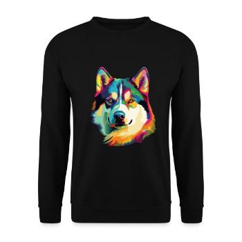 Husky Hund Bunt - Unisex Pullover - Schwarz - Vorne - Alina (178cm) & Michal (187cm)