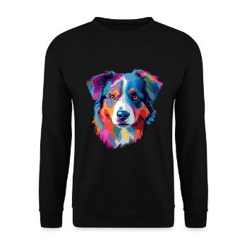 Australian Shepherd Hund Bunt - Unisex Pullover - Schwarz - Vorne - Alina (178cm) & Michal (187cm)