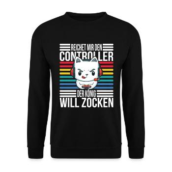 Gaming Cat Reichet mir den Controller - Unisex Pullover - Schwarz - Vorne - Alina (178cm) & Michal (187cm)