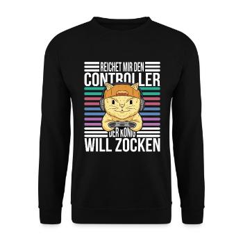 Reichet mir den Controller König Gaming Cat - Unisex Pullover - Schwarz - Vorne - Alina (178cm) & Michal (187cm)