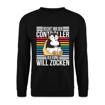 Reichet mir den Controller König Gaming Zocken - Unisex Pullover - Schwarz - Vorne - Alina (178cm) & Michal (187cm)