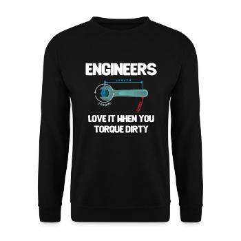 Ingenieure lieben es, wenn Sie schmutzig anziehen - Unisex Pullover - Schwarz - Vorne - Alina (178cm) & Michal (187cm)