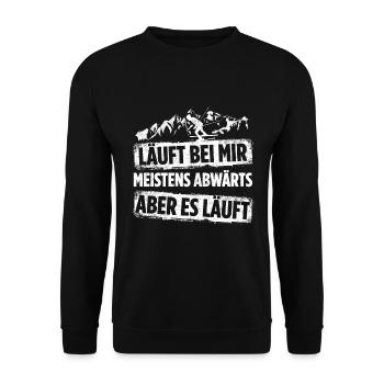 Läuft Bei Mir Meistens Abwärts Aber Es Läuft Skila - Unisex Pullover - Schwarz - Vorne - Alina (178cm) & Michal (187cm)