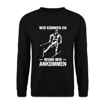 Wir Kommen An Wenn Wir Ankommen Skilangläufer Skat - Unisex Pullover - Schwarz - Vorne - Alina (178cm) & Michal (187cm)