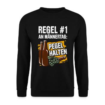 Regel #1 An Männertag: Pegel Halten Bier Trinken - Unisex Pullover - Schwarz - Vorne - Alina (178cm) & Michal (187cm)