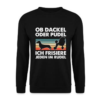 Hundepflege für Hundefriseurin Hundefriseur Groome - Unisex Pullover - Schwarz - Vorne - Alina (178cm) & Michal (187cm)