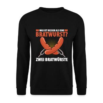 Was ist besser als eine Bratwurst? Zwei Bratwürste - Unisex Pullover - Schwarz - Vorne - Alina (178cm) & Michal (187cm)
