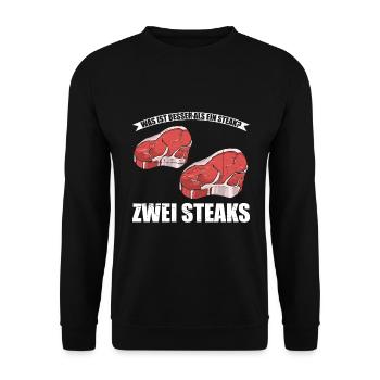 Was ist besser als ein Steak? Zwei Steaks Lieblibg - Unisex Pullover - Schwarz - Vorne - Alina (178cm) & Michal (187cm)