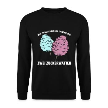 Was ist besser als eine Zuckerwatte? Zwei Zuckerwa - Unisex Pullover - Schwarz - Vorne - Alina (178cm) & Michal (187cm)