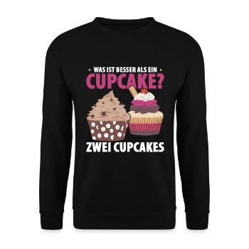Was ist besser als ein Cupcake? Zwei Cupcakes Lieb - Unisex Pullover - Schwarz - Vorne - Alina (178cm) & Michal (187cm)