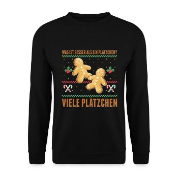 Was ist besser als ein Plätzchen? Viele Plätzchen - Unisex Pullover - Schwarz - Vorne - Alina (178cm) & Michal (187cm)