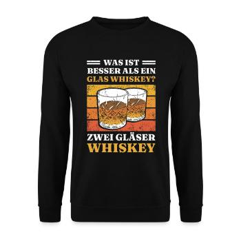 Was ist besser als ein Glas Whiskey? Zwei Gläser W - Unisex Pullover - Schwarz - Vorne - Alina (178cm) & Michal (187cm)