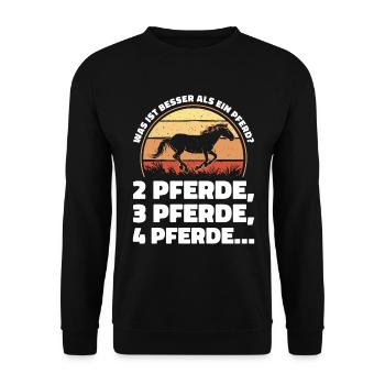 Was ist besser als ein Pferd? 2 Pferde, 3 Pferde, - Unisex Pullover - Schwarz - Vorne - Alina (178cm) & Michal (187cm)