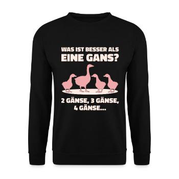 Was ist besser als eine Gans? 2 Gänse, 3 Gänse, 4 - Unisex Pullover - Schwarz - Vorne - Alina (178cm) & Michal (187cm)