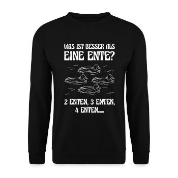 Was ist besser als eine Ente? 2 Enten, 3 Enten, 4 - Unisex Pullover - Schwarz - Vorne - Alina (178cm) & Michal (187cm)