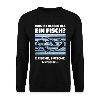 Was ist besser als ein Fisch? 2 Fische, 3 Fische, - Unisex Pullover - Schwarz - Vorne - Alina (178cm) & Michal (187cm)
