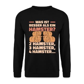 Was ist besser als ein Hamster? 2 Hamster, 3 Hamst - Unisex Pullover - Schwarz - Vorne - Alina (178cm) & Michal (187cm)