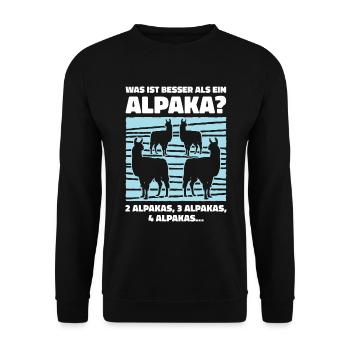 Was ist besser als ein Alpaka? 2 Alpaka 3 Alpaka 4 - Unisex Pullover - Schwarz - Vorne - Alina (178cm) & Michal (187cm)