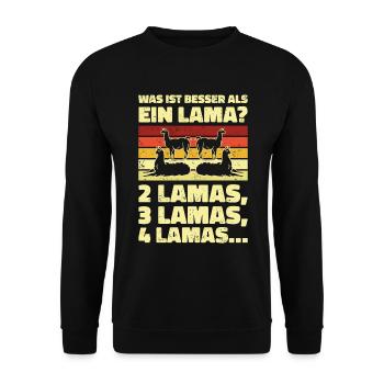 Was ist besser als ein Lama? 2 Lamas, 3 Lamas, 4 L - Unisex Pullover - Schwarz - Vorne - Alina (178cm) & Michal (187cm)