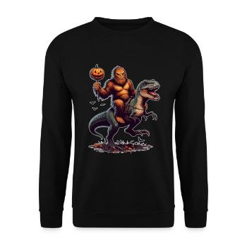 Halloween Bigfoot Riding A T Rex Dinosaur - Unisex Sweatshirt - black - Front - Alina (178cm) & Michal (187cm)