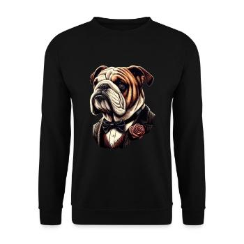 Englische Bulldogge mit Fliege - Unisex Pullover - Schwarz - Vorne - Alina (178cm) & Michal (187cm)