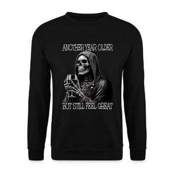 Birthday Wine Drinking Skeleton - Unisex Sweatshirt - black - Front - Alina (178cm) & Michal (187cm)