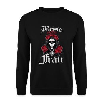 Méchante vieille femme avec des roses et un crâne - Sweat-shirt Unisexe - noir - Devant - Alina (178cm) & Michal (187cm)