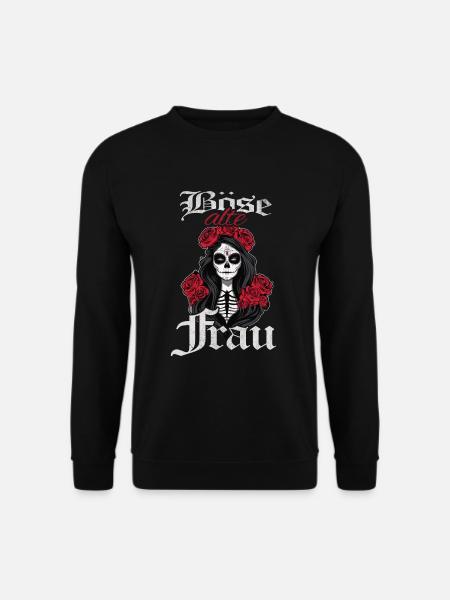 Böse Alte Frau Mit Rosen Und Totenkopf - Unisex Pullover - Schwarz