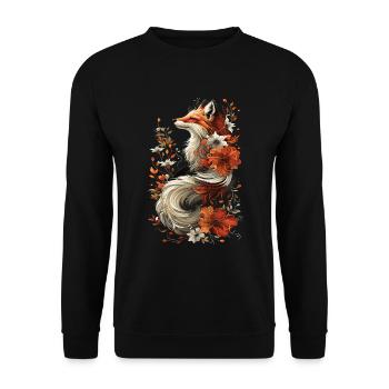 Majestätischer Rotfuchs Florales Design - Unisex Pullover - Schwarz - Vorne - Alina (178cm) & Michal (187cm)