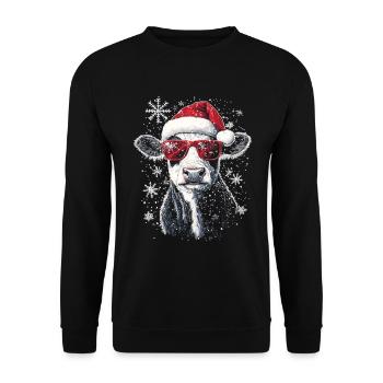 Lustig Weihnachten Motiv Mit Cooler Kuh - Unisex Pullover - Schwarz - Vorne - Alina (178cm) & Michal (187cm)