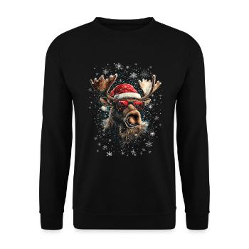 Lustiges Weihnachten Motiv Mit Coolem Elch - Unisex Pullover - Schwarz - Vorne - Alina (178cm) & Michal (187cm)