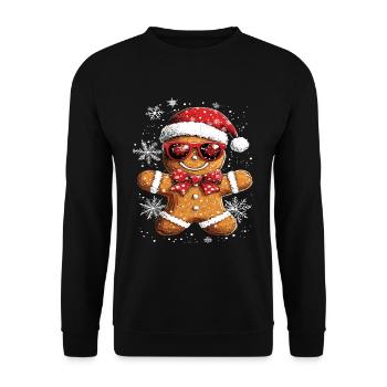 Lebkuchenmann Gingerbread Man Weihnachten Motiv - Unisex Pullover - Schwarz - Vorne - Alina (178cm) & Michal (187cm)