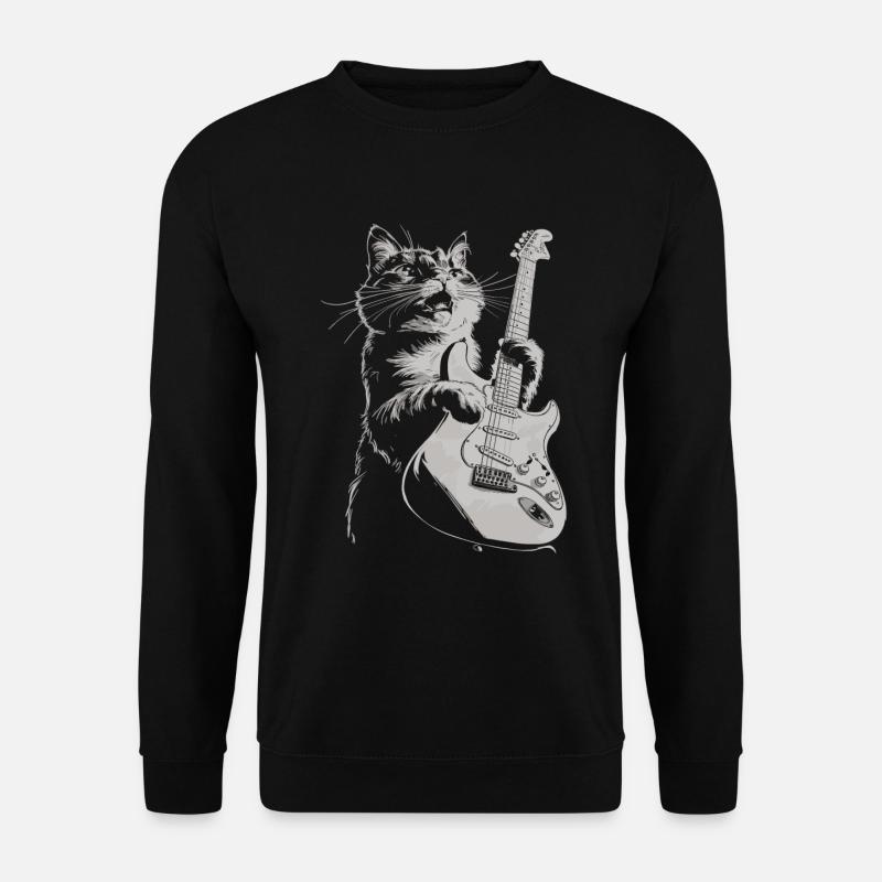 Coole Katze Gitarre Rock Band Musik - Unisex Pullover - Schwarz