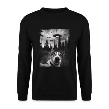 Hunde Selfie Ufo Design Für Hundefreunde - Unisex Pullover - Schwarz - Vorne - Alina (178cm) & Michal (187cm)