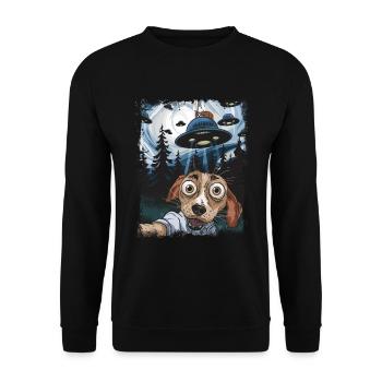 Dog Selfie Ufo Design for Dog Lovers - Unisex Sweatshirt - black - Front - Alina (178cm) & Michal (187cm)