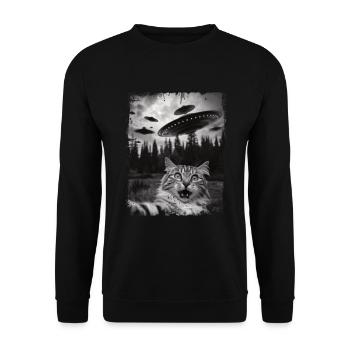 Funny Cat Selfie UFO Graphic - Unisex Sweatshirt - black - Front - Alina (178cm) & Michal (187cm)