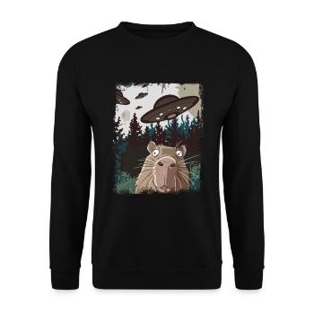 Lustige Capybara Selfie Ufo Grafik - Unisex Pullover - Schwarz - Vorne - Alina (178cm) & Michal (187cm)