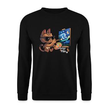 Lustiges Katzen Van Gogh Sternennacht Starry Night - Unisex Pullover - Schwarz - Vorne - Alina (178cm) & Michal (187cm)
