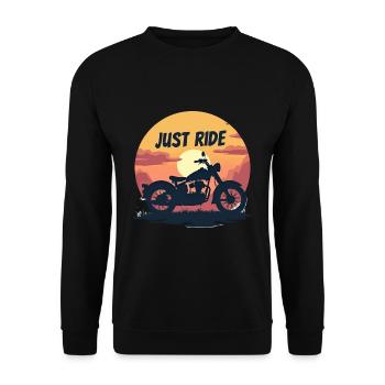 Just Ride Motorrad. Vintage sunset. - Unisex Pullover - Schwarz - Vorne - Alina (178cm) & Michal (187cm)