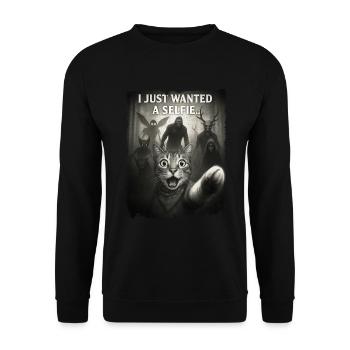 Lustiges Katzen-Selfie mit Alien und Bigfoot - Unisex Pullover - Schwarz - Vorne - Alina (178cm) & Michal (187cm)