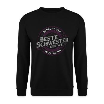 Schwester Schwesterherz Geschenk Geschenkidee - Unisex Pullover - Schwarz - Vorne - Alina (178cm) & Michal (187cm)