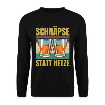 Lustiges Schnaps - Schnäpse Statt Hetze - Retro - Unisex Pullover - Schwarz - Vorne - Alina (178cm) & Michal (187cm)